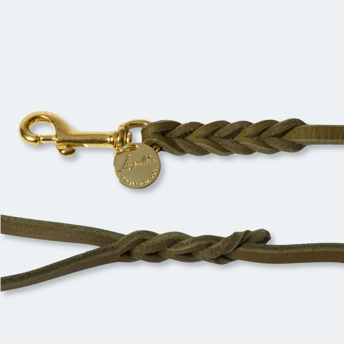 Laisse fine Olive en cuir gras