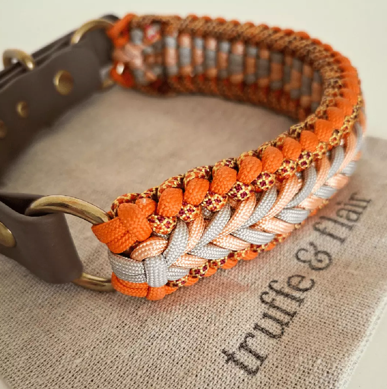 Collier tressé Biothane/Paracorde - Orange