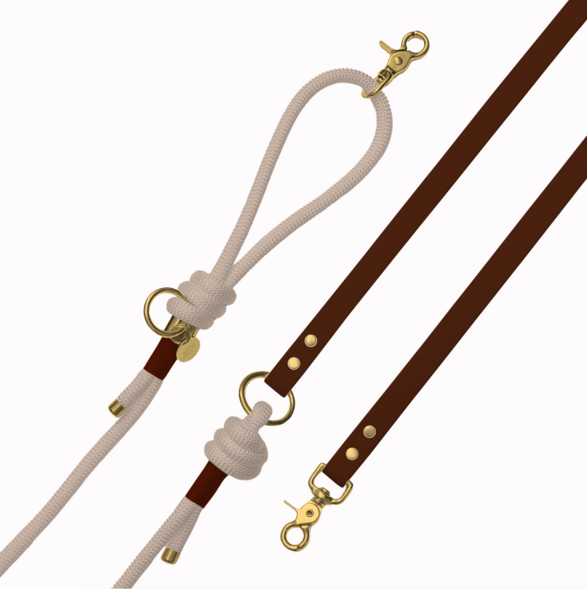Laisse mains libres corde Beige et biothane Chocolat