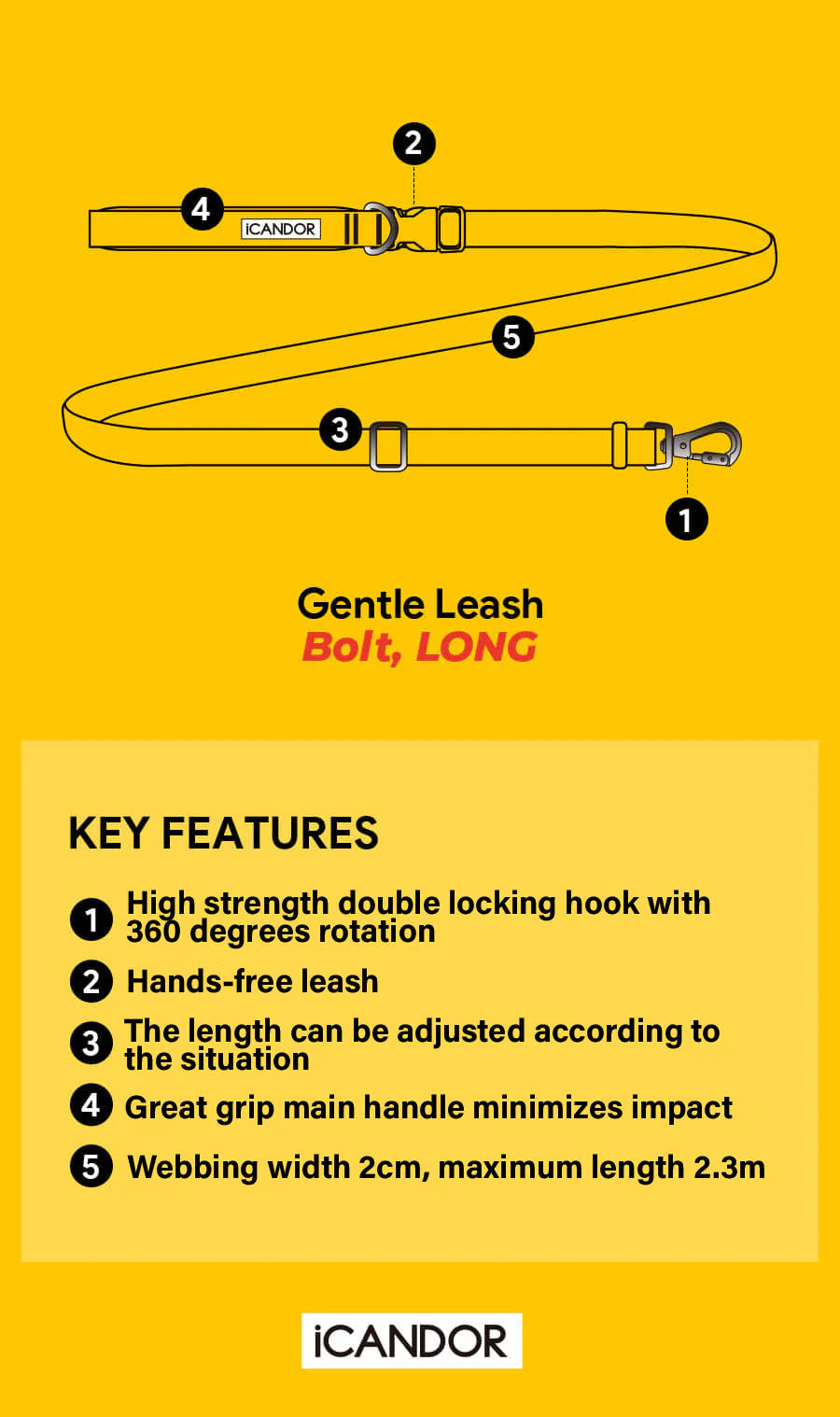 Laisse multi-positions Gentle Leash Bolt Long Sunset