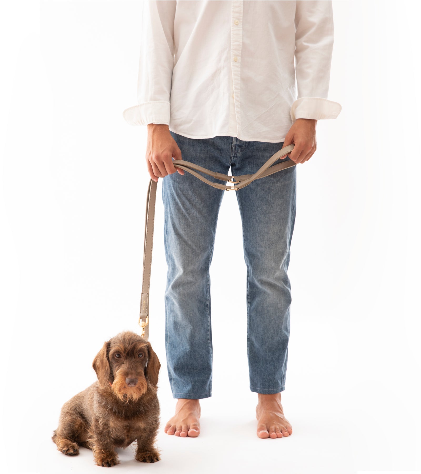 Laisse en cuir de Nappa Mario taupe