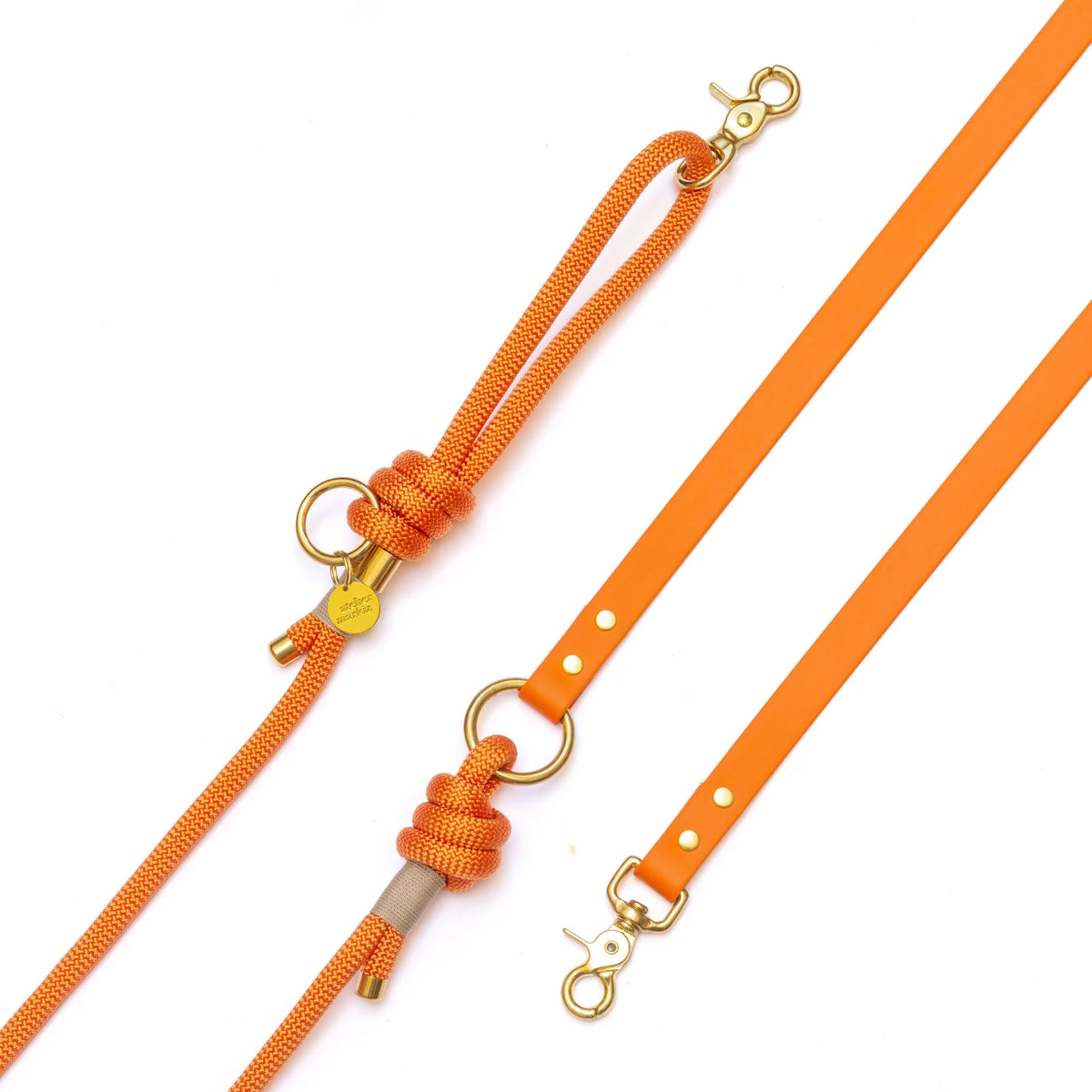 Laisse mains libres Orange en corde et Biothane